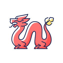 Loong dragon RGB color icon. Ancient Chinese traditions. Mythological creature. Lunar New Year celebration festival decoration. Feng shui. Red legendary monster. Isolated vector illustration
