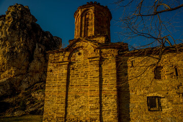 MATKA CANYON, SKOPJE REGION, NORTH MACEDONIA: The old monastery of St. Nicholas - obrazy, fototapety, plakaty