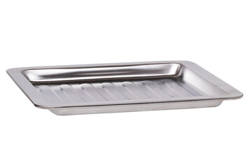 Closeup of an empty baking tray for the oven or a metal food container in the catering industry for...