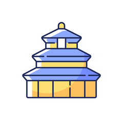 Temple of Heaven RGB color icon. Religious place to pray for harvest. Chinese historical landmark. Traditional oriental culture. Architecture of China. Isolated vector illustration