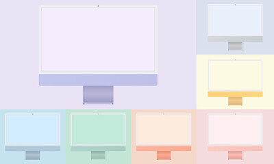 Realistic new 2021 colors computer monitor mock up with blank frameless screen - front view. Vector illustration