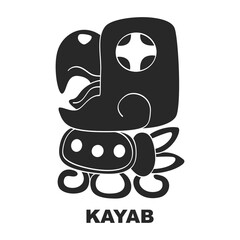 Vector icon with Glyph from Maya Haab calendar. Calendar month symbol Kayab