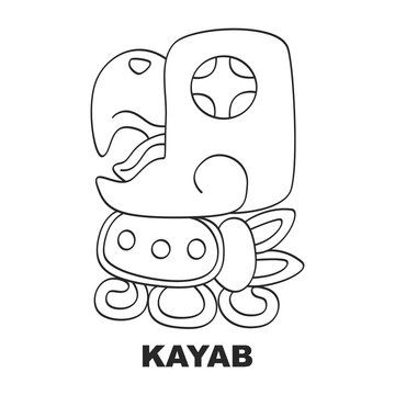 Vector icon with Glyph from Maya Haab calendar. Calendar month symbol Kayab