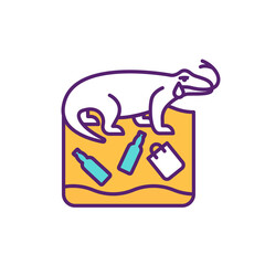 Big lizard RGB color icon. Polluted jungle forests because of big amount of toursits. Exploring beautiful nature places. Exotic animals environment. Isolated vector illustration