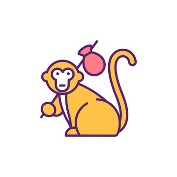 Monkey RGB color icon. Exotic animals loosing their natural living environment. People destroying nature. Green tourism interesting vacation. Isolated vector illustration