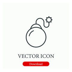 Bomb vector icon.  Editable stroke. Linear style sign for use on web design and mobile apps, logo. Symbol illustration. Pixel vector graphics - Vector