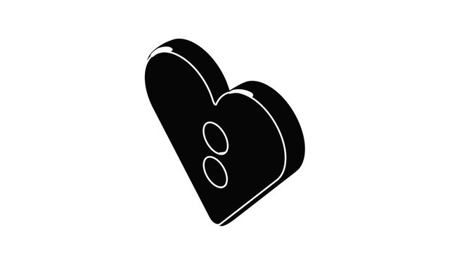 Heart clothes button icon animation isometric black object on white background