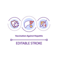 Vaccination against hepatitis concept icon. Disease control idea thin line illustration. Preventing chronic hepatitis infections. Vector isolated outline RGB color drawing. Editable stroke