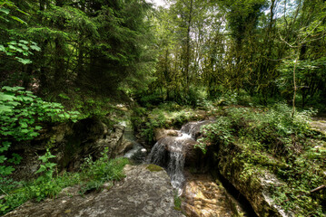 Obraz premium Cascade dans les gorges de Thurignin à Belmont-Luthézieu, Ain, France