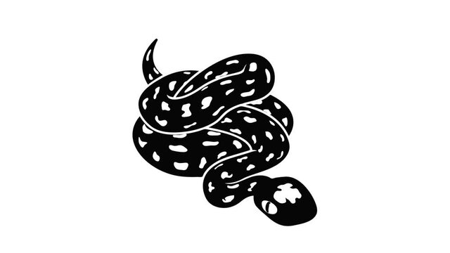 Anaconda snake icon animation isometric black object on white background