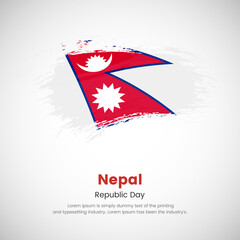 Brush painted grunge flag of Nepal country. Republic day of Nepal. Abstract creative painted grunge brush flag background.