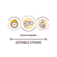 Chronic hepatitis concept icon. Acute liver inflammation idea thin line illustration. Short-term infection. Long-term liver problems. Vector isolated outline RGB color drawing. Editable stroke