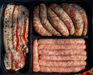Meat and lard and sausage together with spices
