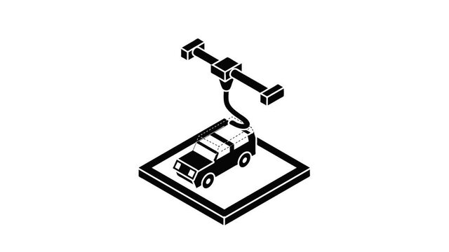 Car d printing icon animation isometric black object on white background