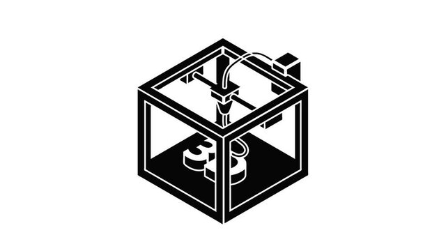 Three d printer icon animation isometric black object on white background