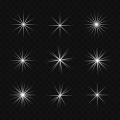 Star shiny white light effect set vector illustration on transparent background
