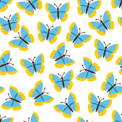 blue and yellow butterfly seamless pattern