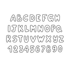 hand drawn alphabet, letters and numbers, illustration