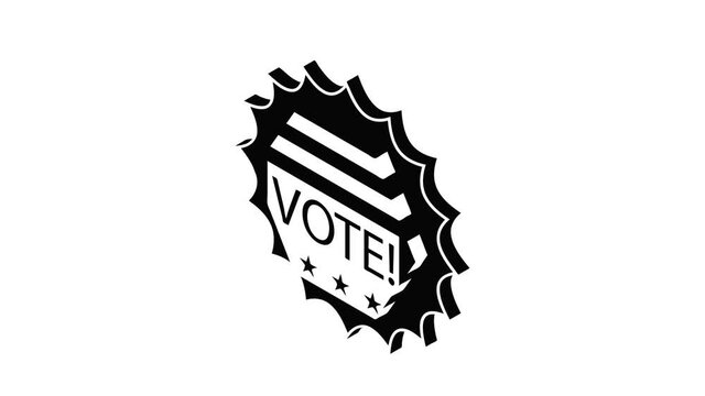 Vote emblem icon animation isometric black object on white background