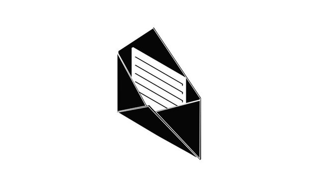 Open envelope icon animation isometric black object on white background