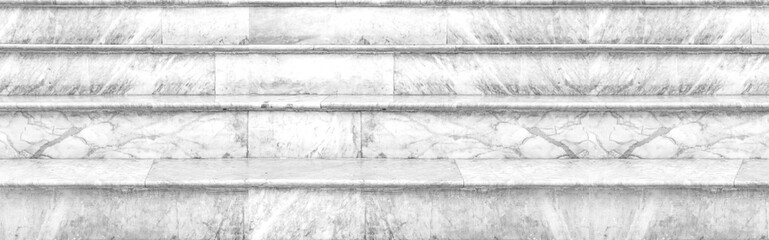 Panorama of White marble staircase and outdoor Granite floor