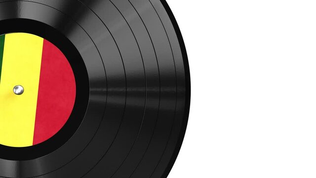 Realistic seamless looping 3D animation of the Rastafarian flag label Reggae vinyl record rendered in UHD with alpha matte