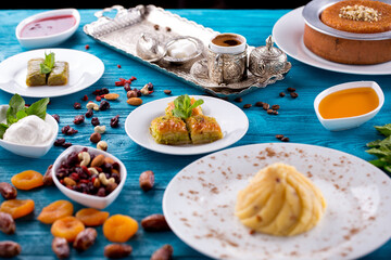 Turkish traditional breakfast sweets coffee