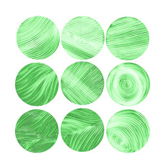 Set of  green texture circles. Grafic resource. Abstract shape. Isolated green spot.