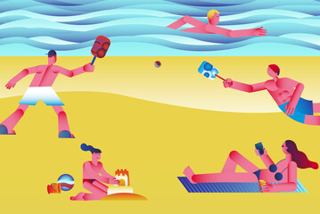 Obraz na płótnie Canvas Summer beach people fun resting and swimming 