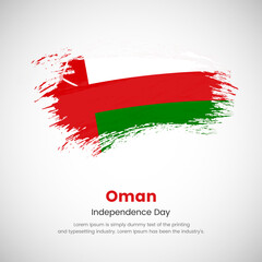 Brush painted grunge flag of Oman country. Independence day of Oman. Abstract creative painted grunge brush flag background.