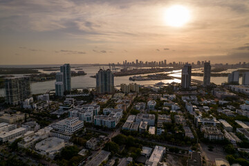 Aerial photo sunset in Miami