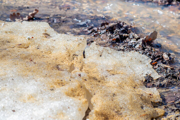 Remains of dirty, half-melted snow on the ground.