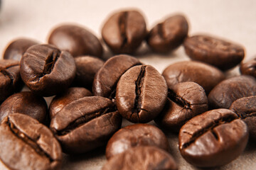 close-upGroup of brown coffee grains background, macro, close up