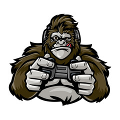 Gorilla cartoon with controller illustration © Issar
