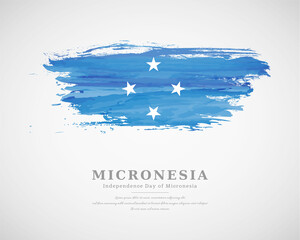 Happy independence day of Micronesia with artistic watercolor country flag background