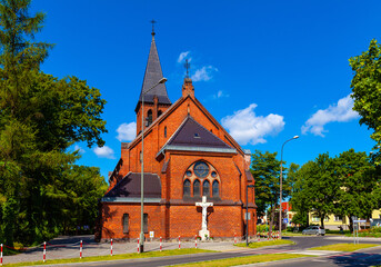Neo Gothic Holy Spirit church at Kosciuszki street in old town historic city center of Wrzesnia in...