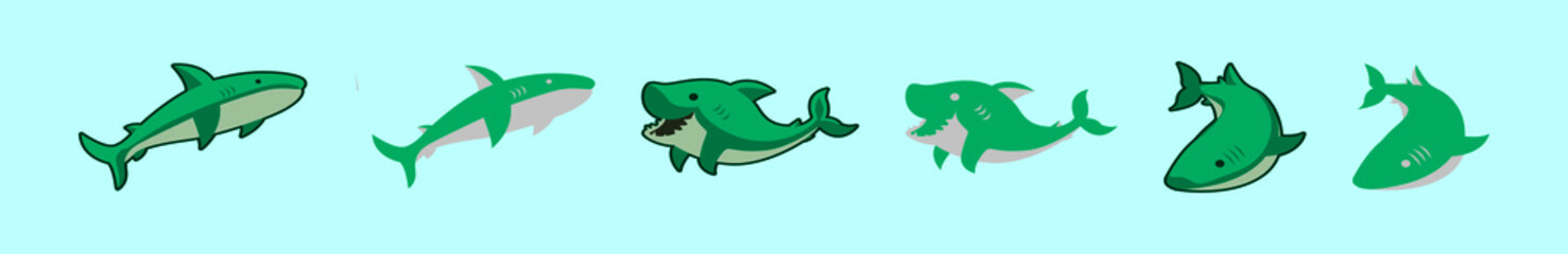 set of shark cartoon icon design template with various models. vector illustration isolated on blue background