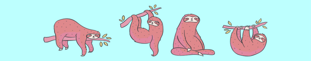 set of sloth animals cartoon icon design template with various models. vector illustration isolated on blue background