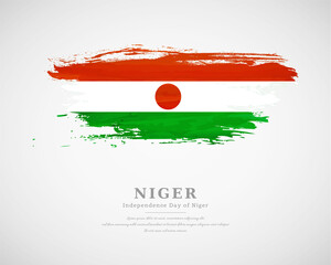 Happy independence day of Niger with artistic watercolor country flag background - obrazy, fototapety, plakaty