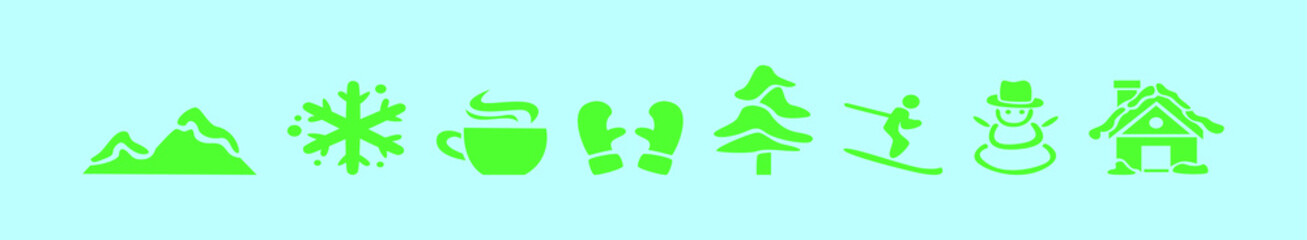 set of winter cartoon icon design template with various models. vector illustration isolated on blue background