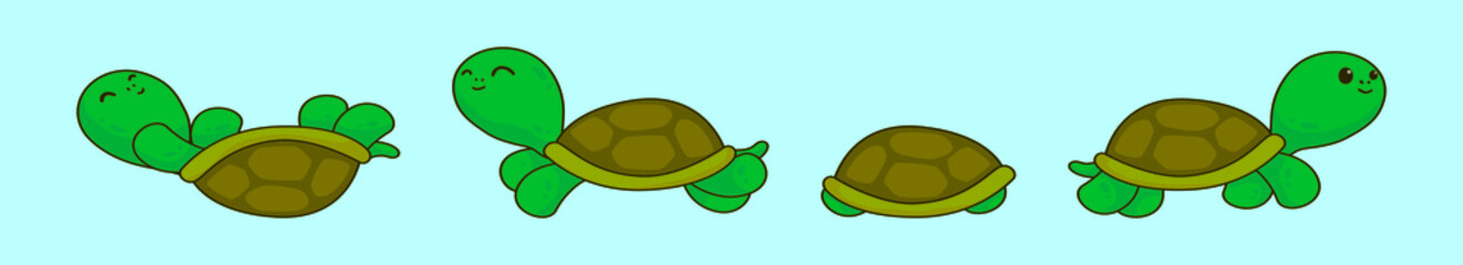 set of turtles animals cartoon icon design template with various models. vector illustration isolated on blue background