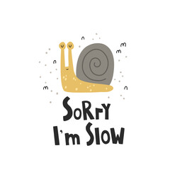 Obraz premium vector illustration of funny snail and text