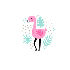 vector illustration of cute flamingo in circle
