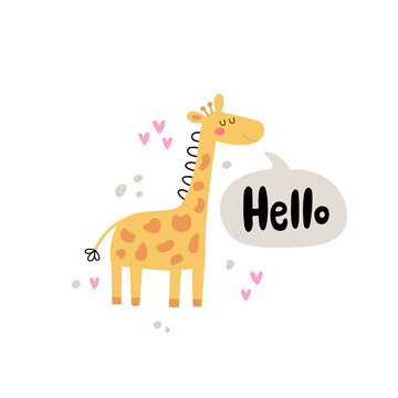 vector illustration of giraffe and lettering text