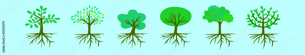 Wall mural set of tree root cartoon icon design template with various models. vector illustration isolated on b