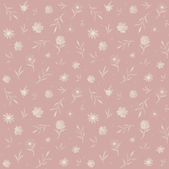Watercolor translucent beige flowers and leaves on a soft pink background. Beautiful feminine design for textile, fabric, girls goods, wallpaper, invitations, cards, home decor, curtains, scrapbooking
