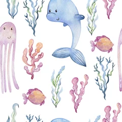 Aquarell Musterdesign mit Meerestieren. © Tapilipa
