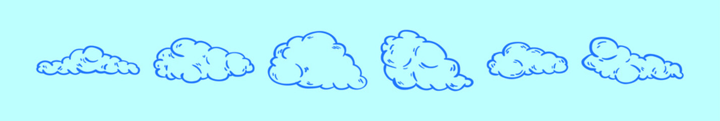 set of dust clouds cartoon icon design template with various models. vector illustration isolated on blue background