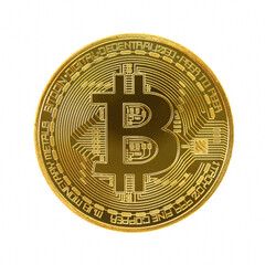 Gold bitcoin isolated on white background.
