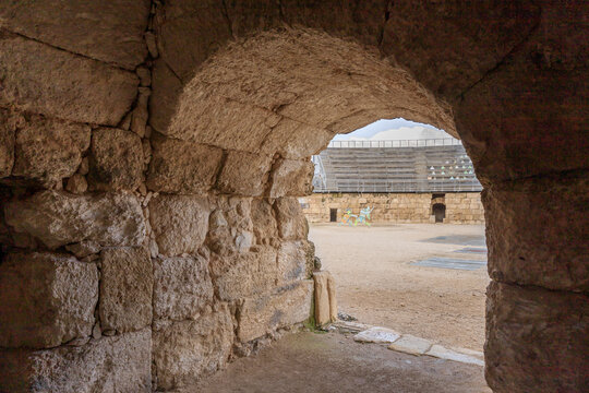 Exit from the tunnel under the tribune to the arena, in the ruins of the Beit Guvrin amphitheater, near Kiryat Gat, Israel